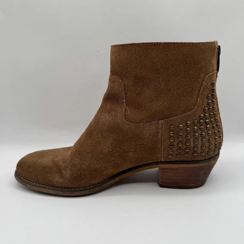 Marc‎ Fisher 8.5M Suede Studded Ankle Boots Womens Brown Western Moto Booties
